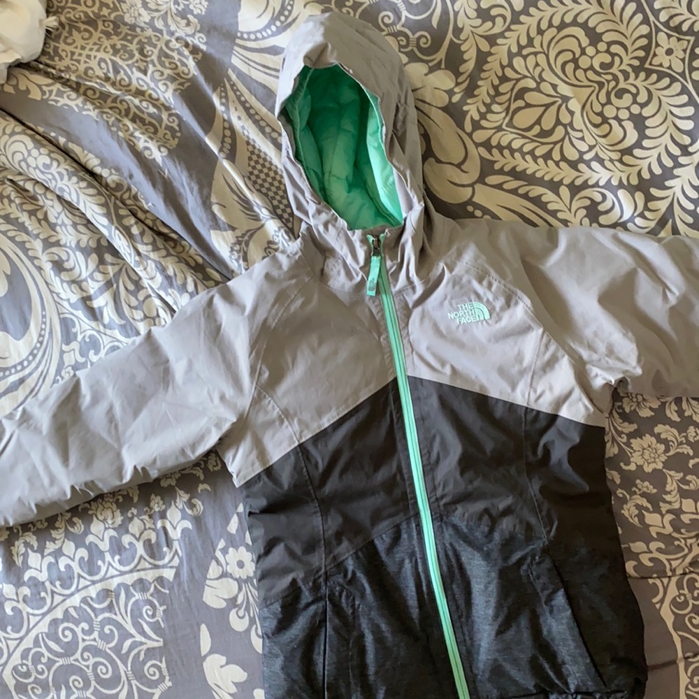 Girls Grey/Aqua North Face Ski Jacket